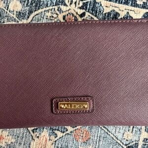 Aldo Full Zip Around clutch Wallet Plum color credit card slots change purse
